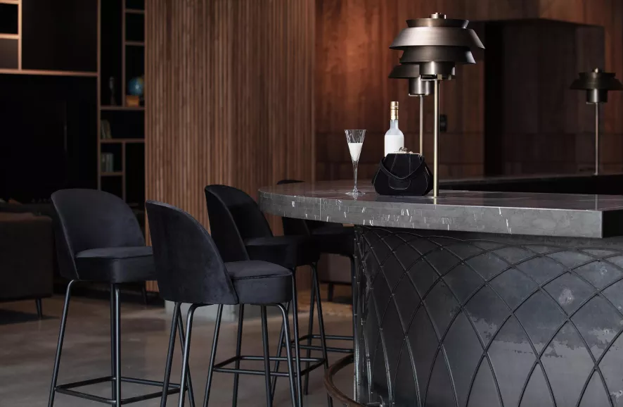 BePureHome Vogue Barkruk Fluweel 65cm Aquarel Flower Zwart 6 BePureHome Vogue Barkruk Fluweel 65cm Aquarel Flower Zwart - Afbeelding 4