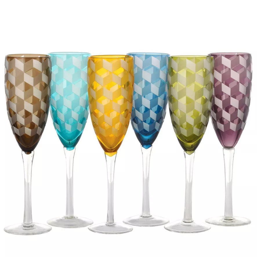 POLSPOTTEN Multicolour Blocks Champagneglas Set Van 6 3 POLSPOTTEN Multicolour Blocks Champagneglas Set Van 6